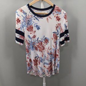 Maurices White Floral Varsity Striped Sleeve Tee,S